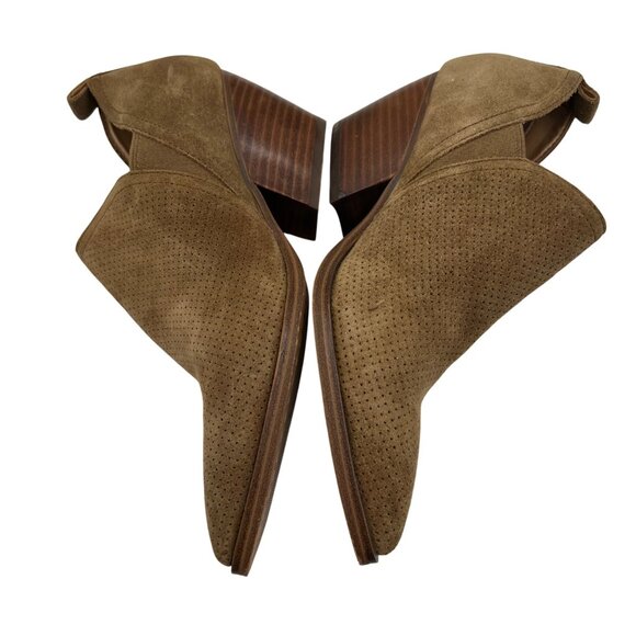 MARC FISHER Perforated Suede Ankle Boots Womens Size 6.5 Brown Pointed Toe Stack - Picture 5 of 8